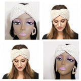 Ivory Chenille ribbed knit winter headband- half hat