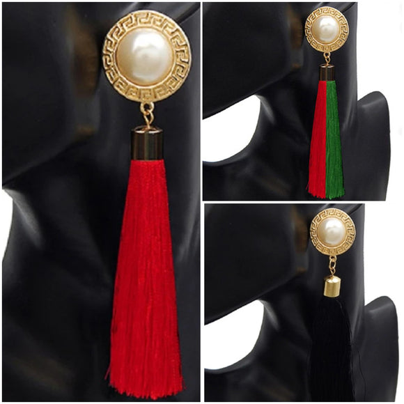 Designer Inspired Pearl Detailed Tassel Earrings