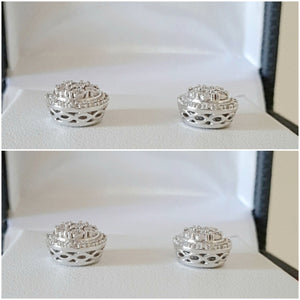 Genuine White Diamond Stud Earrings - Sterling Silver