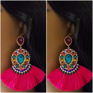 Vibrant multi-color dangle tassel earrings