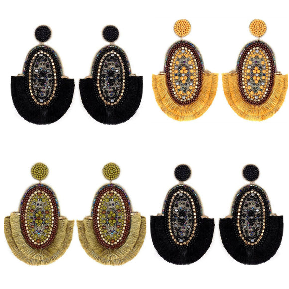 Oval beaded 2 layer Tassel Earrings (available in 3 colors)