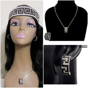 3-pc Necklace, Earrings & Headband Set- Silver or Gold