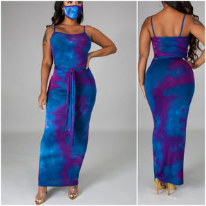 "Tie Dye Treat" Maxi Dress - Blue