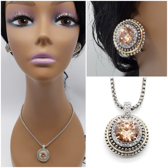 2-pc Two tone Champagne Cz Necklace & Earrings Set