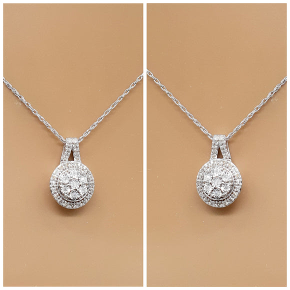 Genuine White Diamonds Pendant Necklace, Sterling Silver