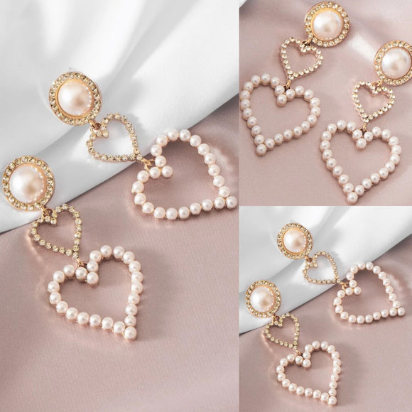 Pearl Drop Heart Earrings