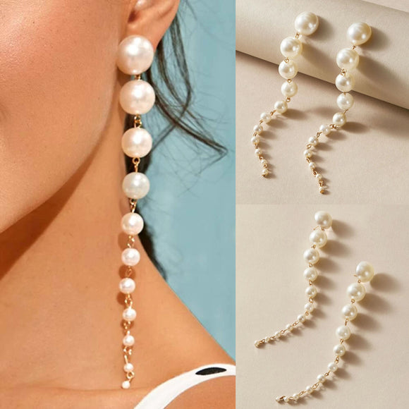 Pearl Decor Long Drop Earrings