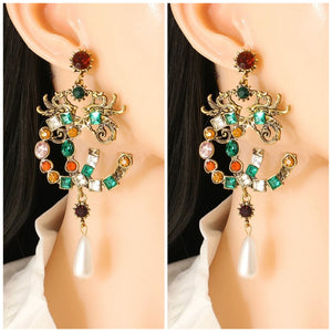 Multi-colored Stone Pearl Drop Earrings