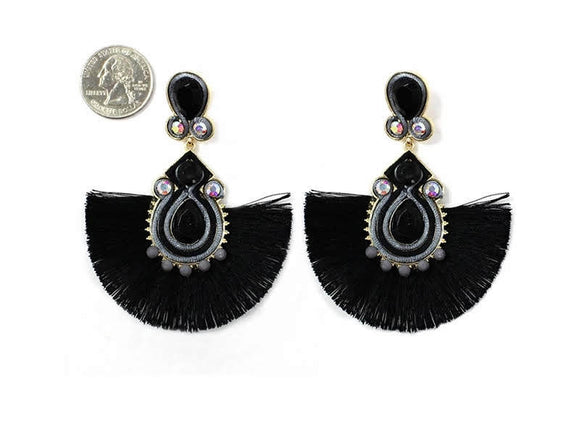 Gold, Black & Grey detailed tassel earrings