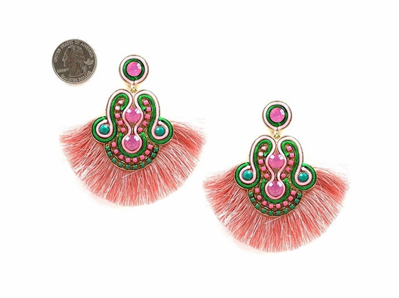 Pink & Green Goddess Tassel Earrings