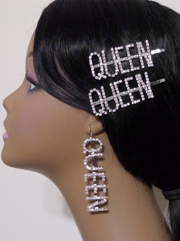 Queen hair pins with matching Queen earrings Set