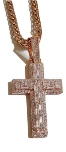 18 karat Rose-gold plated Unisex cross pendant with chain - (Men and women)